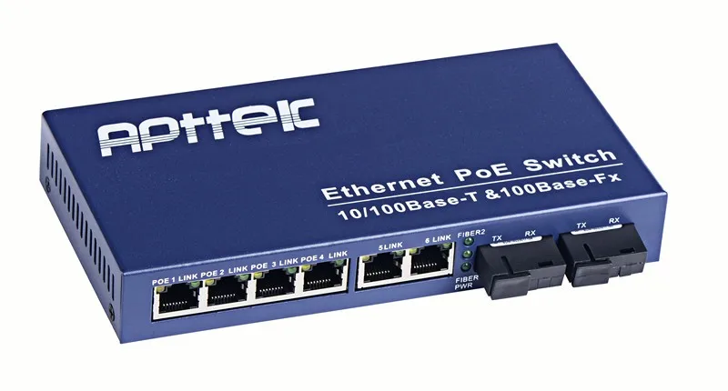 OEM Six ports10M 100M RJ 45  poe fiber optic network switch with mavell chipset