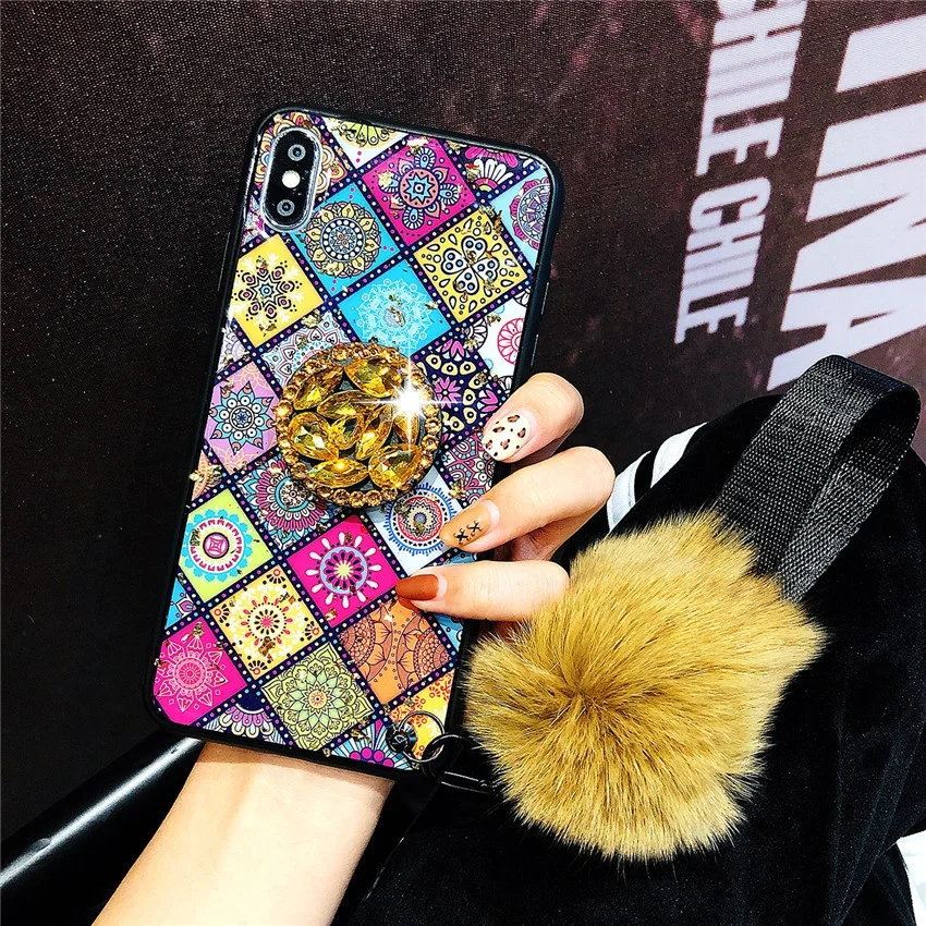 

Anti-fingerprint pc tpu epoxy cell phone case with fur ball strap for Samsung galaxy s10 plus, 3 colors or customized