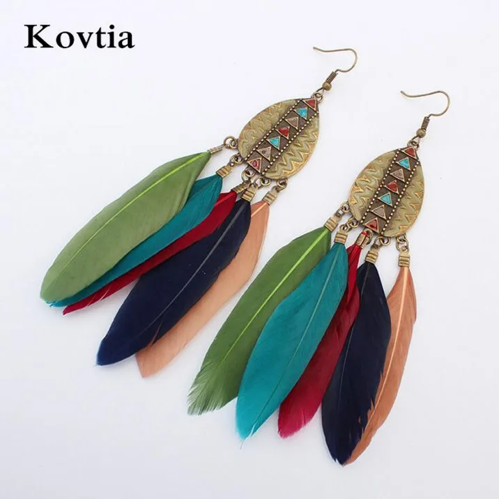

2018 New Bohemia Accessories Gorgeous Feather Earring Jewelry Women Long Drop Earrings pendientes, N/a