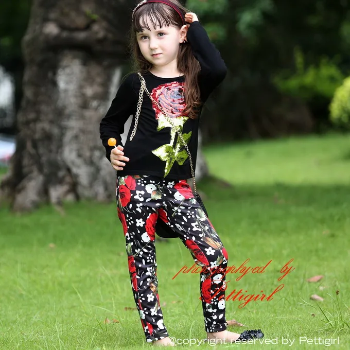 

Newest Girls Casual Clothing Set With Rose Modal Cotton Top And Legging 2 Pieces Baby Girls Suit Child Clothes CS80813-74F