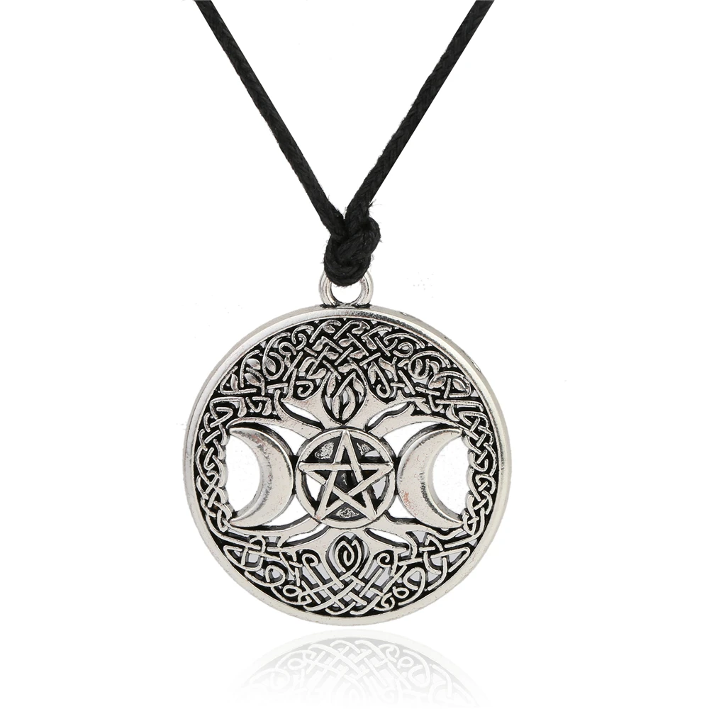 

Triple Moon Goddess Pendant Necklace Pentacle Pentagram Wiccan, Picture