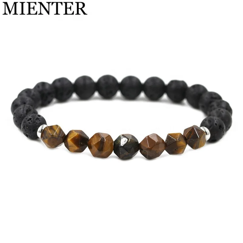 

Custom Men Natural Tiger eye Beaded Volcanic Oil Diffuser Lava Stone Stretch Bracelet, Picture