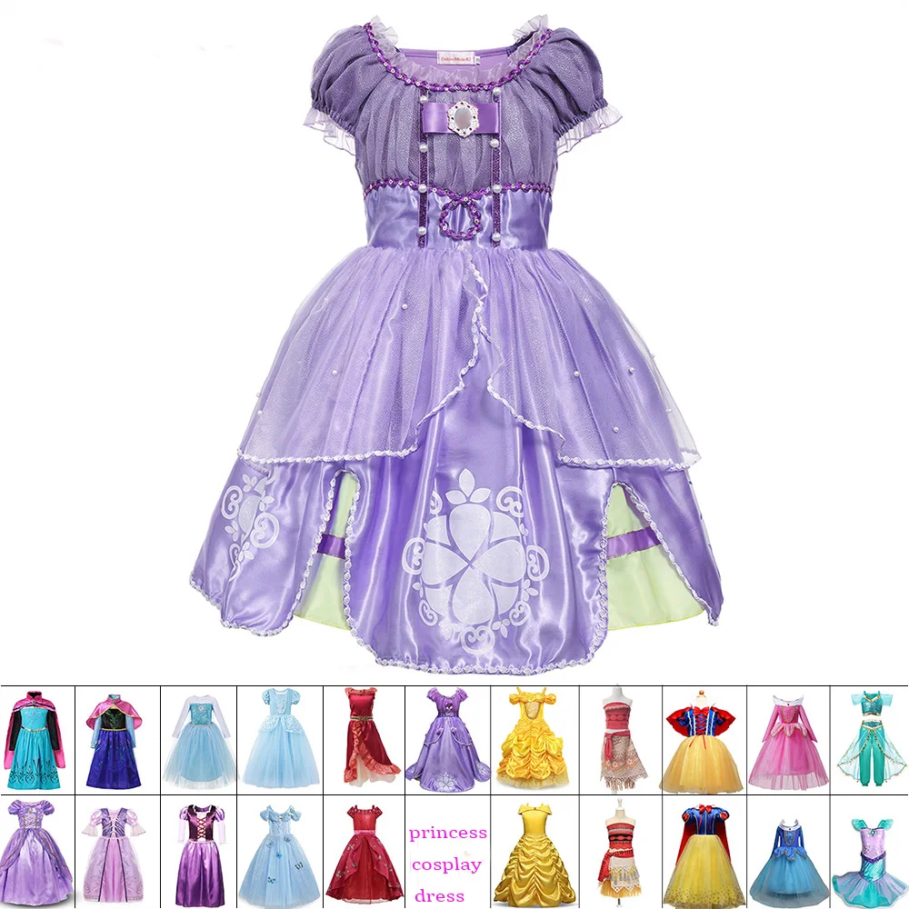 

Drop Shipping Baby Girl Clothing Kids Dresses Cosplay Costumes Kids Halloween Cinderella Rapunzel Sofia Elsa Anna Belle Dress, As picture