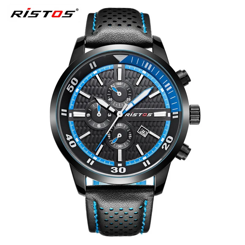 

RISTOS 93015 Men Quartz Watch Leather Strap Analog Luxury Brand 3 ATM Men Wrist Watch, 4 color for choice