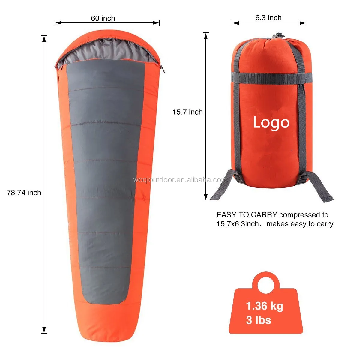Woqi Lightweight Mummy Camping Sleeping Bag For 4 Season Extreme