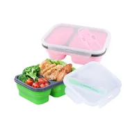 

02 Custom Home Eco Friendly Collapsible Insulated 2 Compartment Silicone Tiffin Food Storage Container Bento Lunch Box