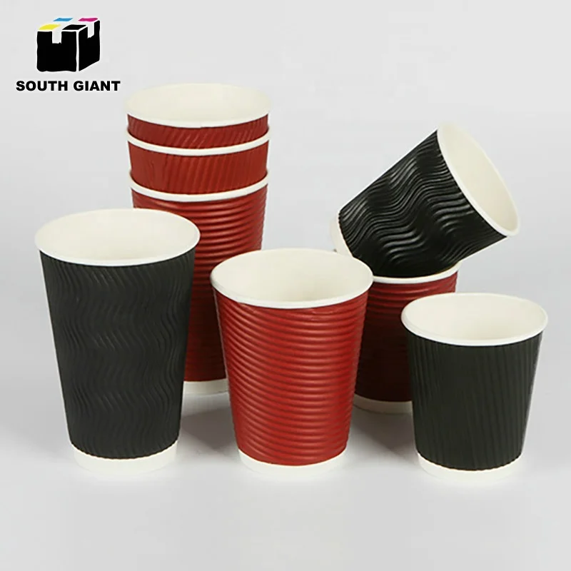 
Customize 8oz 12oz 16oz Disposal Ripple Triple Wall Insulated Kraft Paper Coffee Cups 