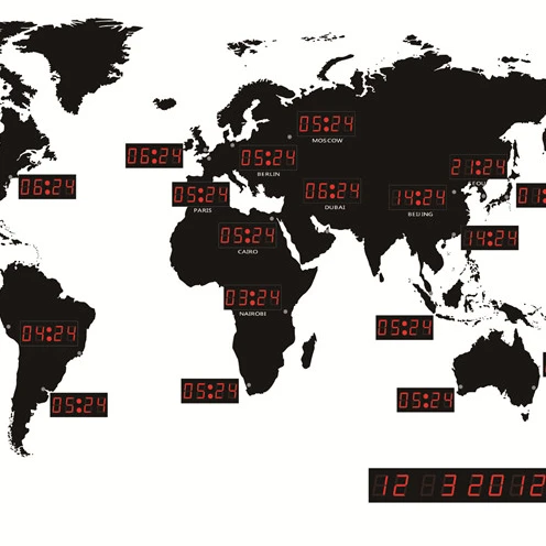 

The LED World map time digital wall clock, Black