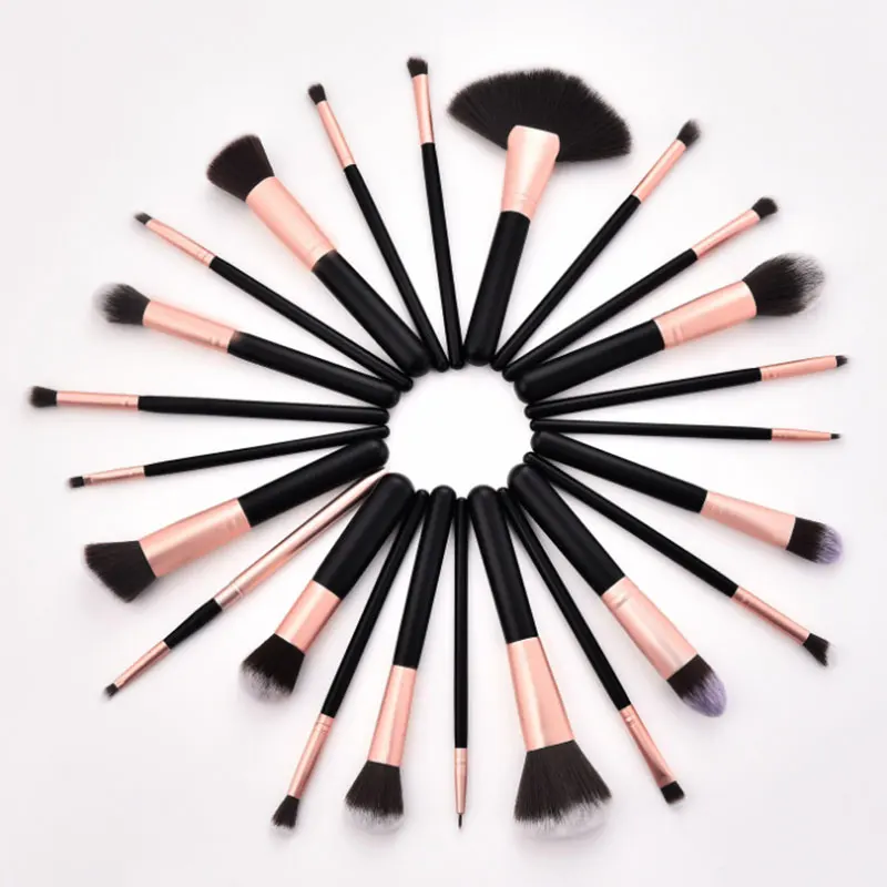 

24 Pcs Makeup Brush Set Wood Handle Brush Holder And Case, Black
