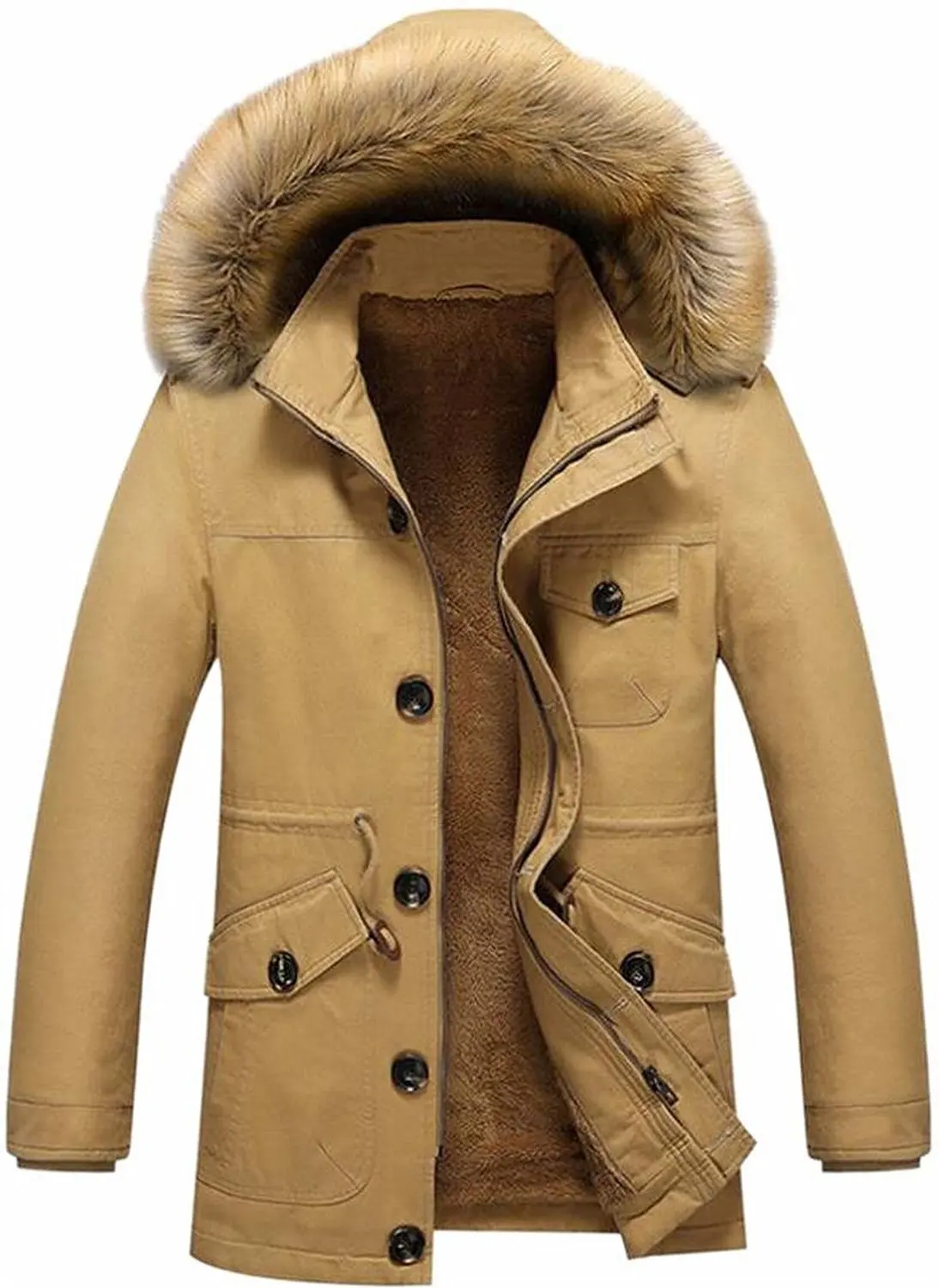 WSPLYSPJY Mens Hooded Faux Fur Lined Quilted Winter Warm Coats Jackets