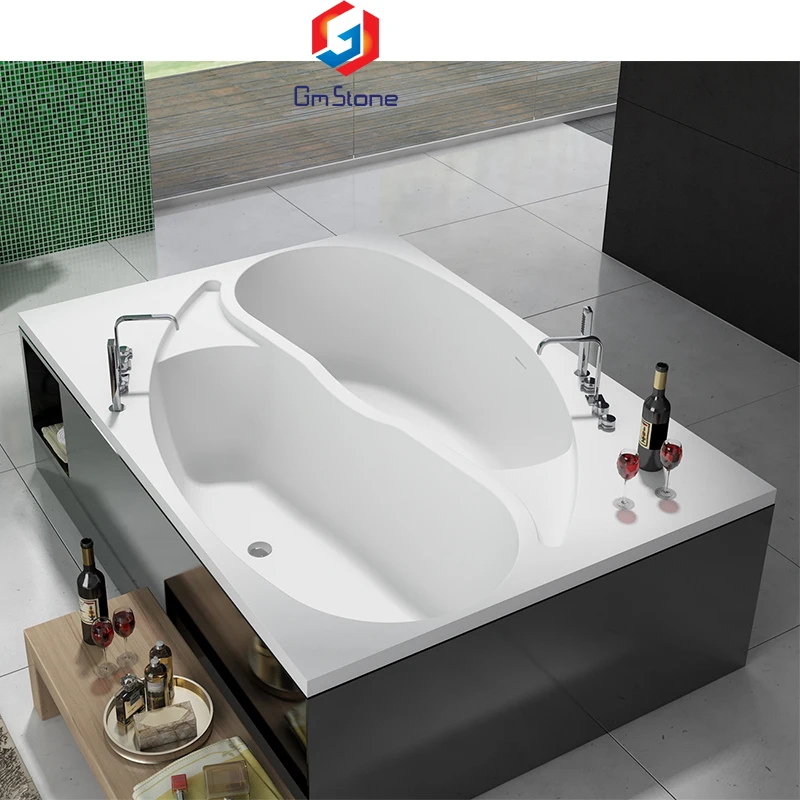 2 persons solid surface square bathtub