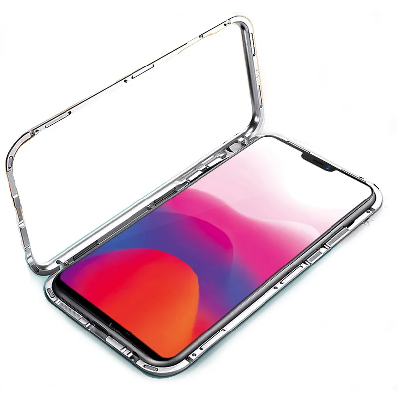 

explosion Single-side Glass Magnetic cover For Vivo X21 X20 V9/Y85 V11 Metal frame flip phone case, Black;gray;blue;red