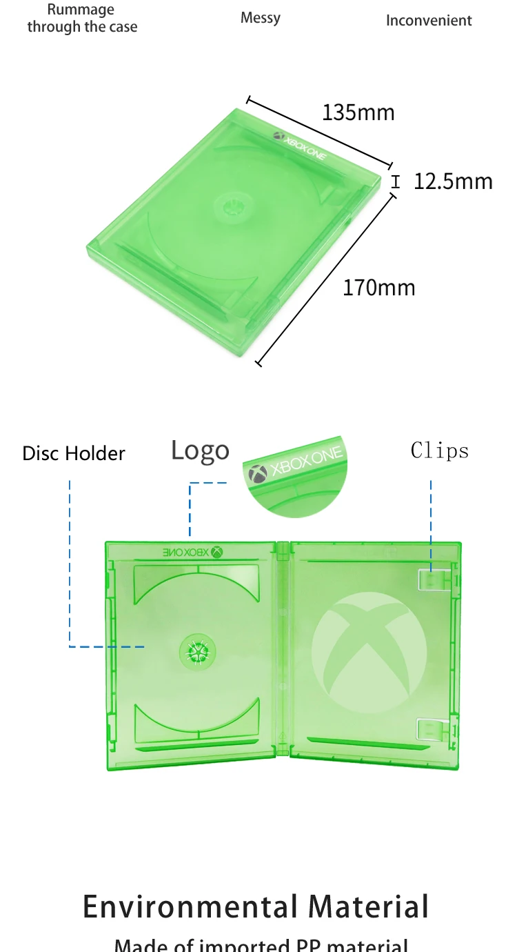 Green Replacement 14mm Green Dvd Case Xbox One Game Case For Xbox 360