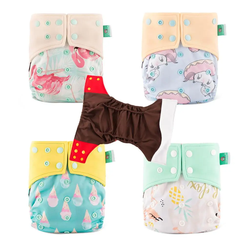 

coffee fiber inner washable baby cloth diaper with flexible tab reusable baby nappy 1 pack, Colorful