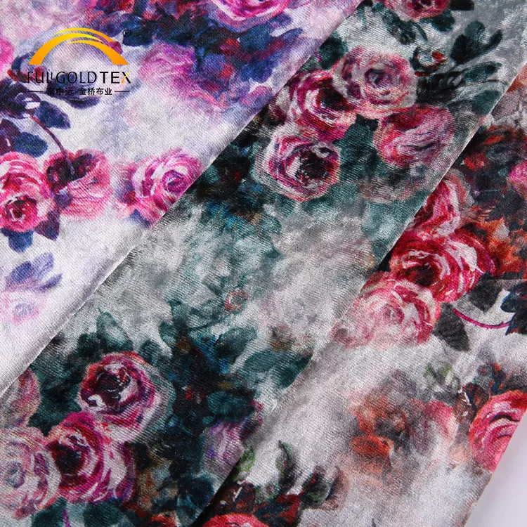 
High quality polyester spandex digital print diamond microfiber stretch velvet fabric 