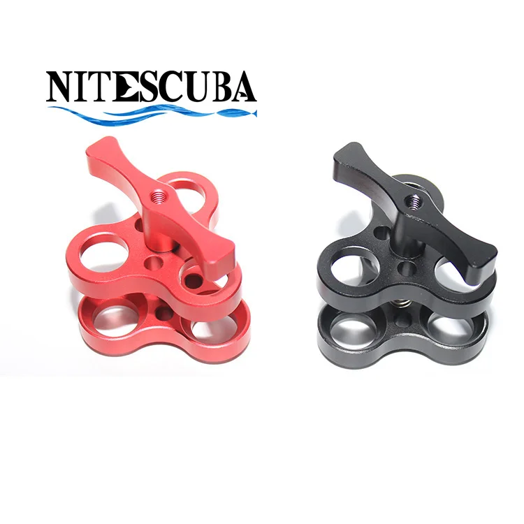 

NiteScuba Aluminum 3 holes Clamp Tripod Ball mount adapter for LED light holder& rx100 tg5 Gopro Nikon underwater camera case, Red;black