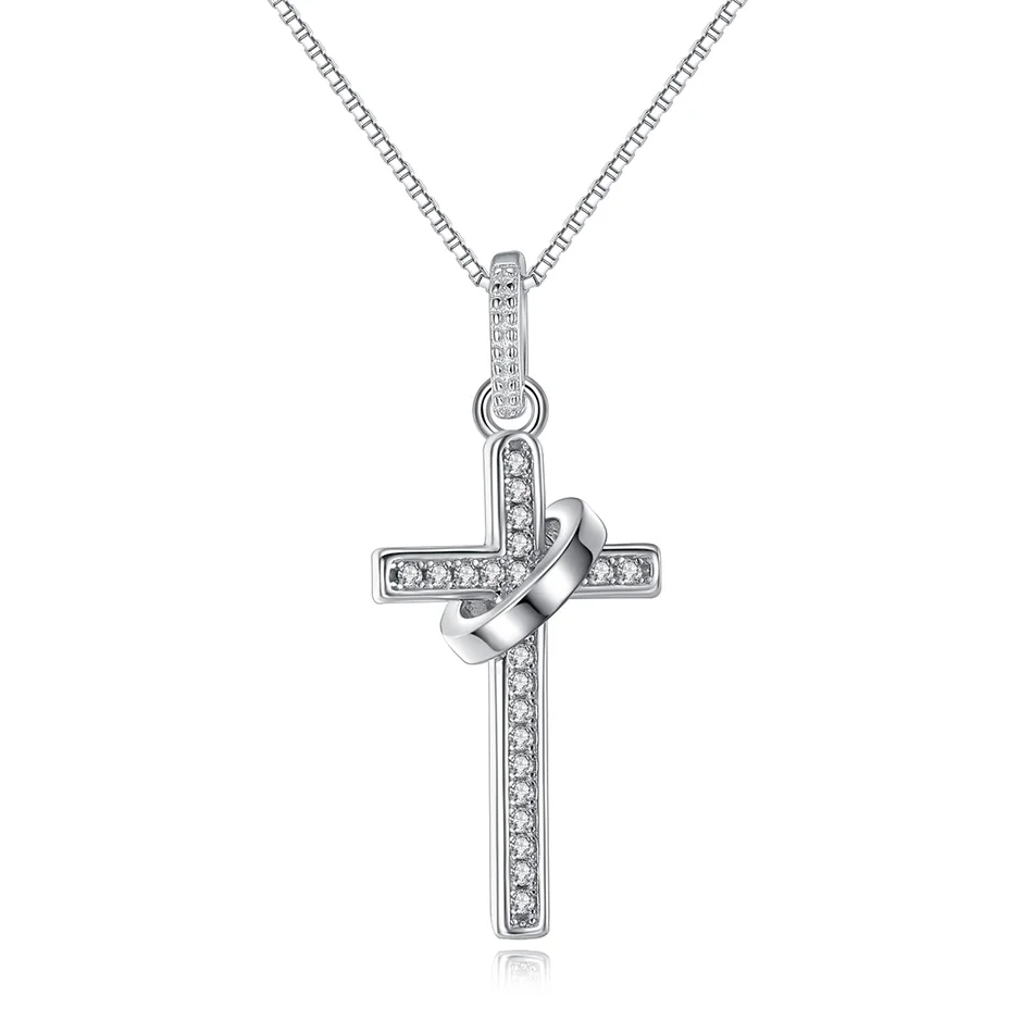

Custom Jewelry 925 Sterling Silver Necklaces Classic Cross Necklace with Cubic Zircon for Women & Girls Party Wearing