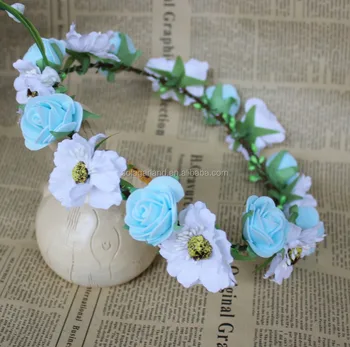 Cheap Silk Wreaths Blue Rose Flower Garland Decor Wedding Crown In