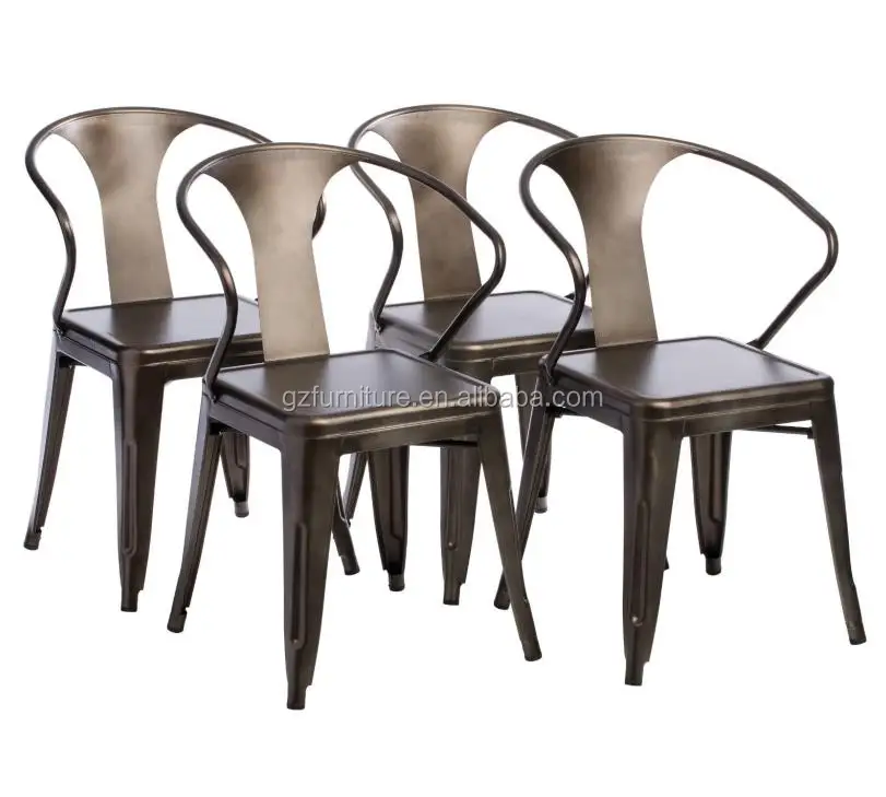 
Stacking Metal Chairs Set of 4 Steel Brown Grey Vintage Kitchen Loft Industrial 