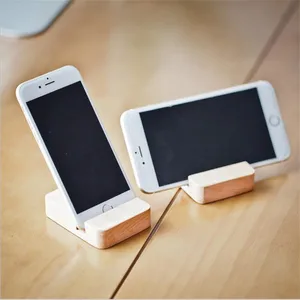 Custom logo mobile phone display stand wooden phone holder