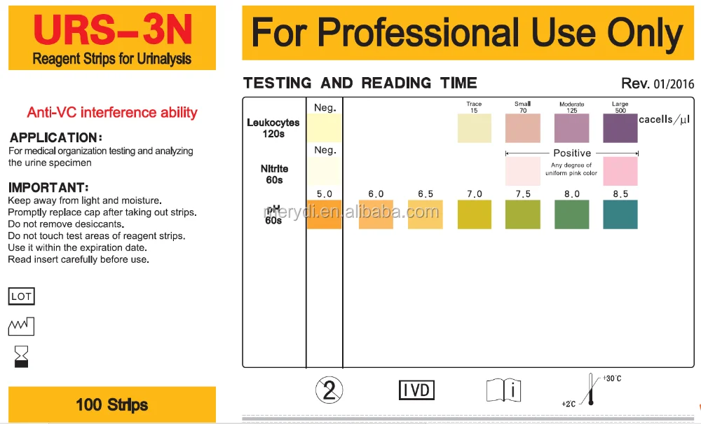 Accurate Urine 3 Parameters Test Strips,Urs-3n,Leukocytes,Nitrite,Ph ...