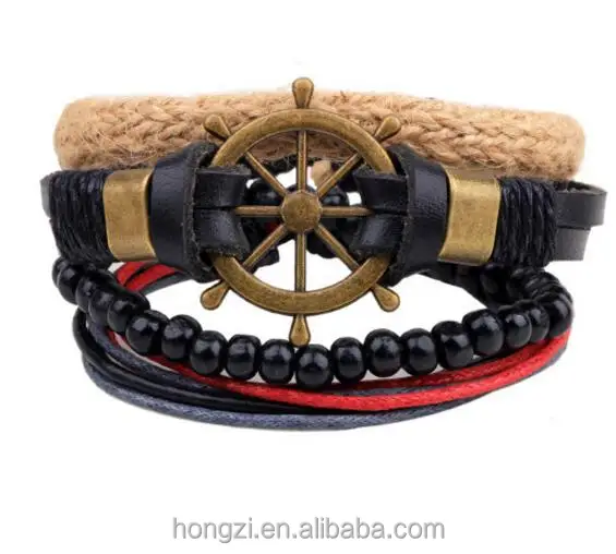 

1 Set 4 pcs Men's bracelet Women Vintage Multilayer Leather Bracelets bangles Jewelry pulsera Hombre