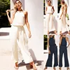 Best selling spring and summer sexy lace backless loose pocket halter causal female jumpsuit