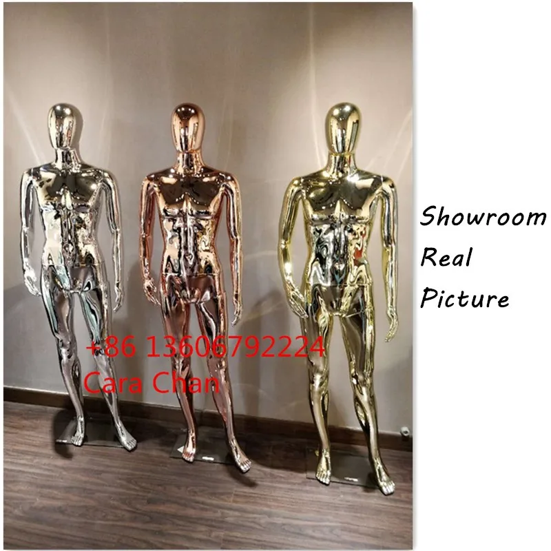 Golden Color Chrome Man Mannequins Standing Style Egghead Model Full