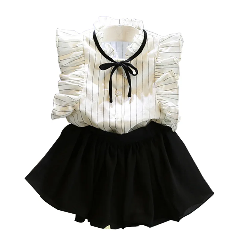 

High quality popular lovely short sleeve girl skirt beautiful kids girl clothes suit, White