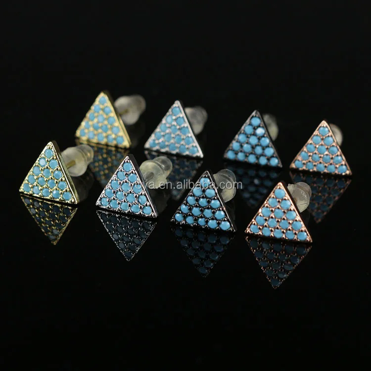 

EC1071 New arrival CZ micro pave turquoise stud earring, Cubic zirconia triangle earring