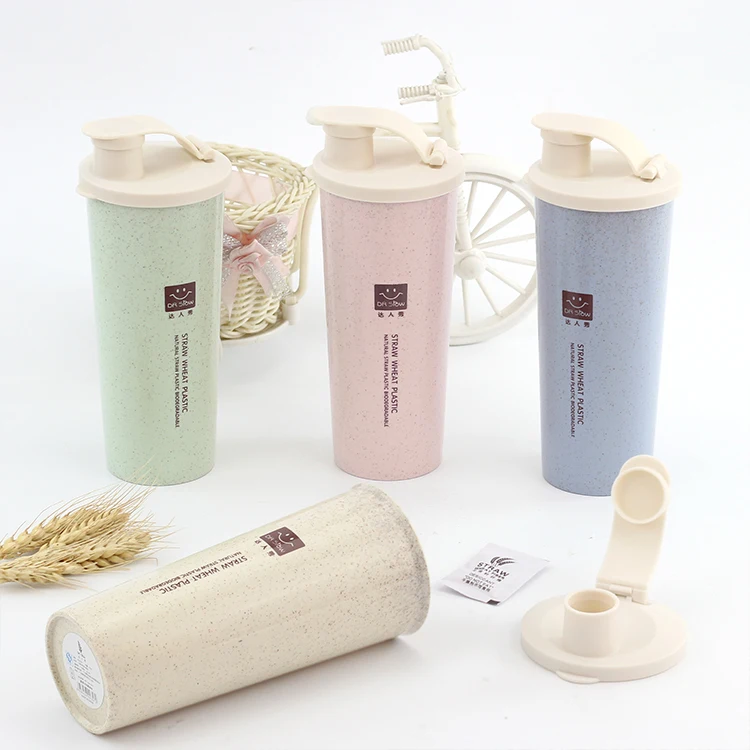 wholesale fashion custom color and logo ECO-friendly wheat leak-proof sport water cup with straw