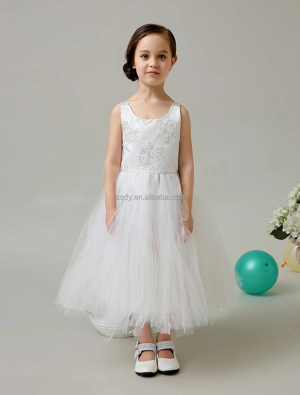 White Flower Girls Kid Sleeveless Wedding Formal Bridesmaid Party Princess Dress