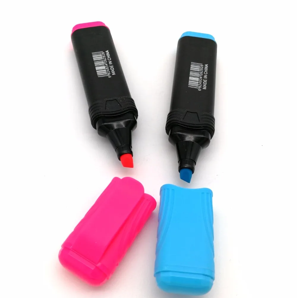 Non Toxic Flat Desk Clip Highlighter Marker Fluorescent Pen With Rubber
