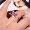 High Quality Retro Antique Silver Copper Alloy Pugs Bulldog Animal Cuff Openwork Ring