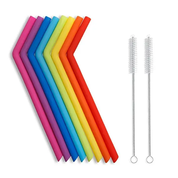 Reusable Silicone Drinking Straws with Cleaning Brushes