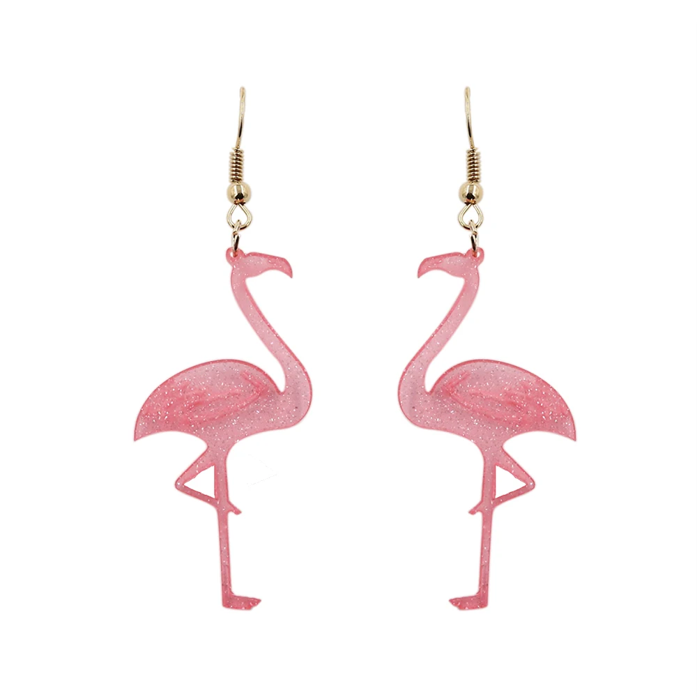 

Korean Women Animal Flamingo Acrylic Drop Earrings, Pink