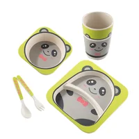 

Cartoon Bamboo fiber Tableware Set Eco-Friendly Baby Dinnerware Set with Bowl Plate Spoon Fork and Cup Bamboo Tableware Kids