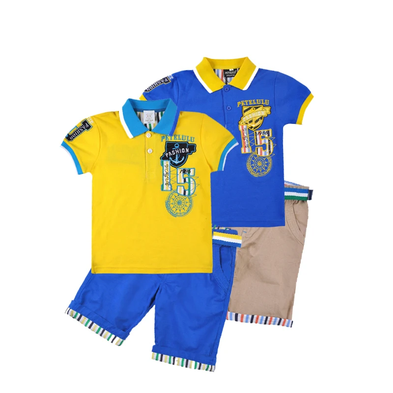 

Big selling polo collar T-shirt suit good price children clothing sets, Blue,yellow