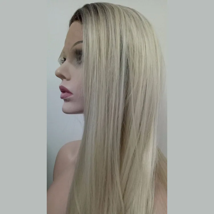 Promotion Long Straight 1b Ombre Blonde Synthetic Wig Lace Front