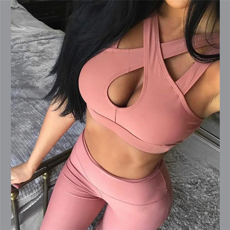 

fitness wear sets wholesale women sexy bra and pants yoga set, Black and pink