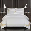 Percale 460TC 100% cotton sateen white hotel bed linen with gold embroidering