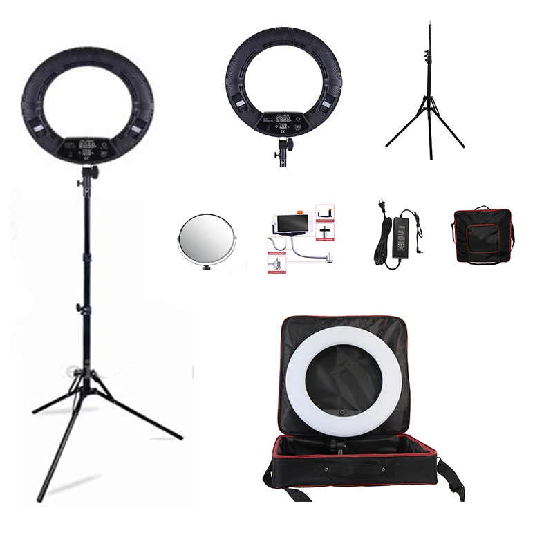 

white FD-480II 18 LED Ring Light Kit 480 LED Warm & Cold 2 color Adjustable Photographic Lighting+ stand (2M), Black pink white