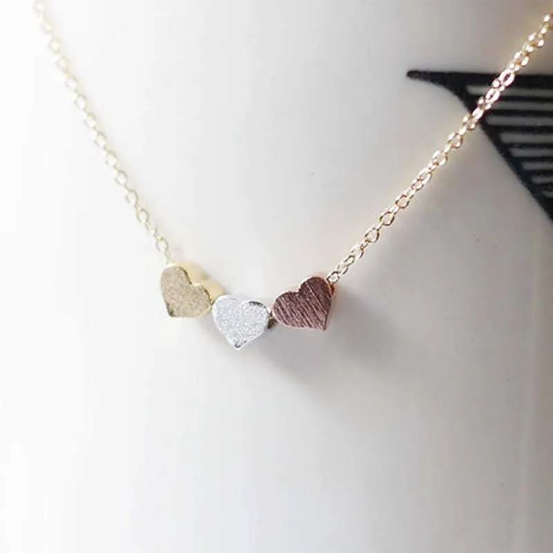 New Simple Three Hearts Pendant Necklace Chain Necklaces For Women Jewelry Gift