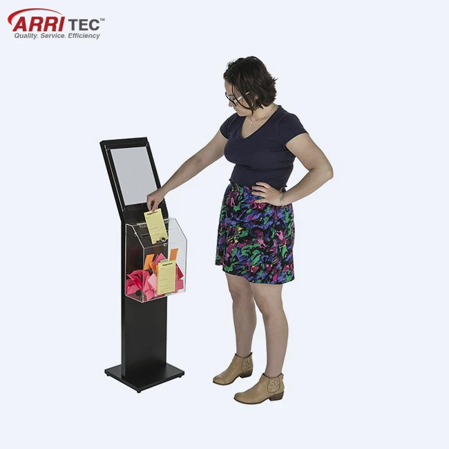 Black Floor Standing Charity Box With Angled Sign Holder Donation Box