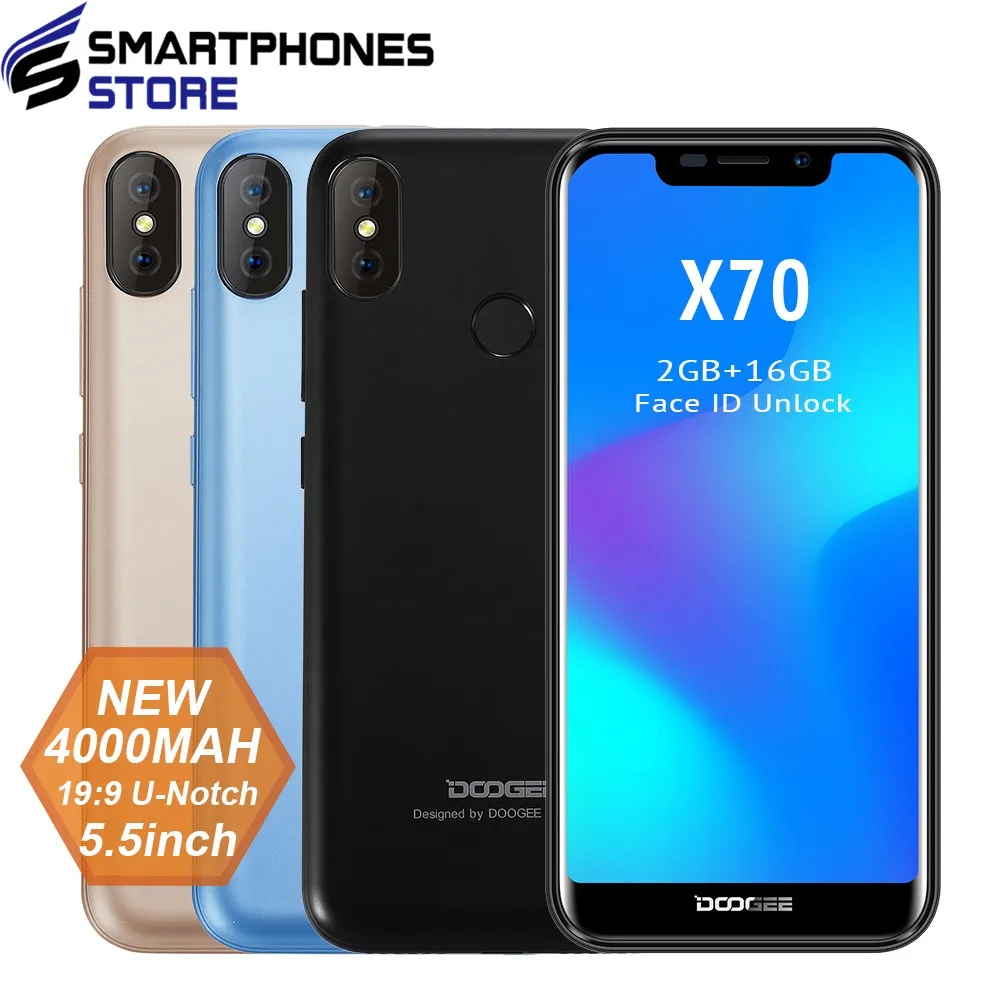 

DOOGEE X70 4000mAh 5.519:9 Screen Smartphone Android 8.1 Face ID Touch ID Mobile phone Dual Rear Camera 3G unlocked cell phone