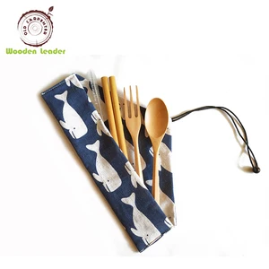 Image of Fancy Wholesale Natural Wood Knife Spoon Fork Chopsticks Reusable Utensil Customized LOGO Wooden Travel Cutlery Set