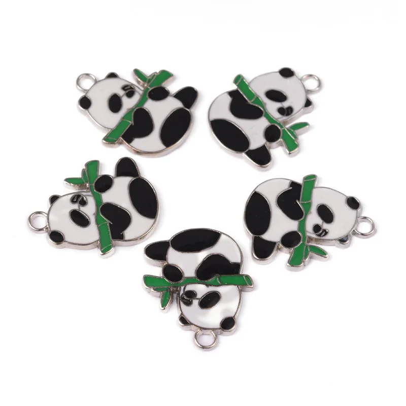 

2020 Eat Bamboo Panda DIY Jewelry Findings Accessories Making Enamelled Metal Zinc Alloy Panda Charm