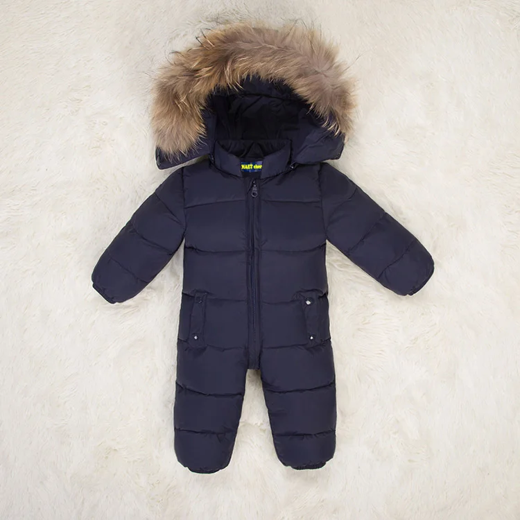 

Fashionable Jumpsuit children boys down coat girl winter fur baby snowsuit unisex windproof kids winter rompers clothing suits