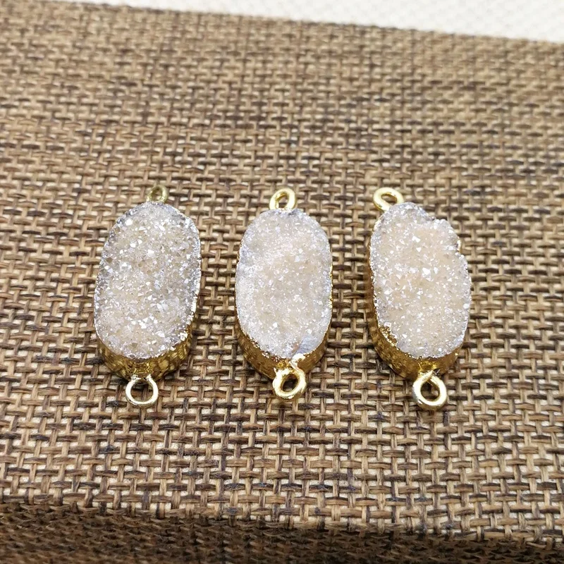 

Hot sale china gold plated champ agate crystal cabochon druzy oval shape connector pendant jewelry findings accessories, Champ connector