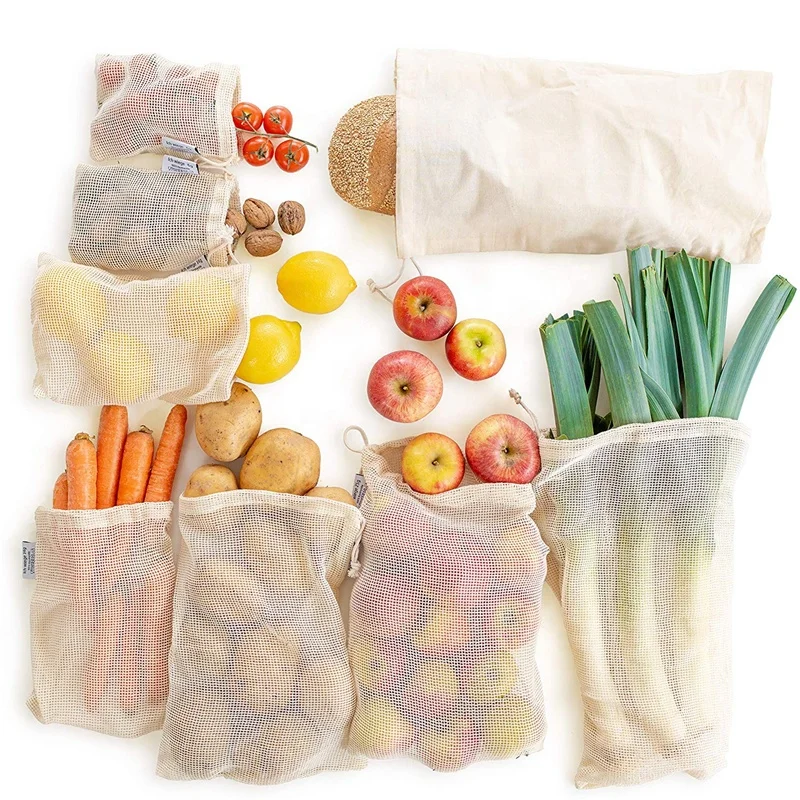 

Reusable Produce Bags Natural Organic Cotton Mesh Produce Bags Washable Eco-Friendly Grocery Shopping bag